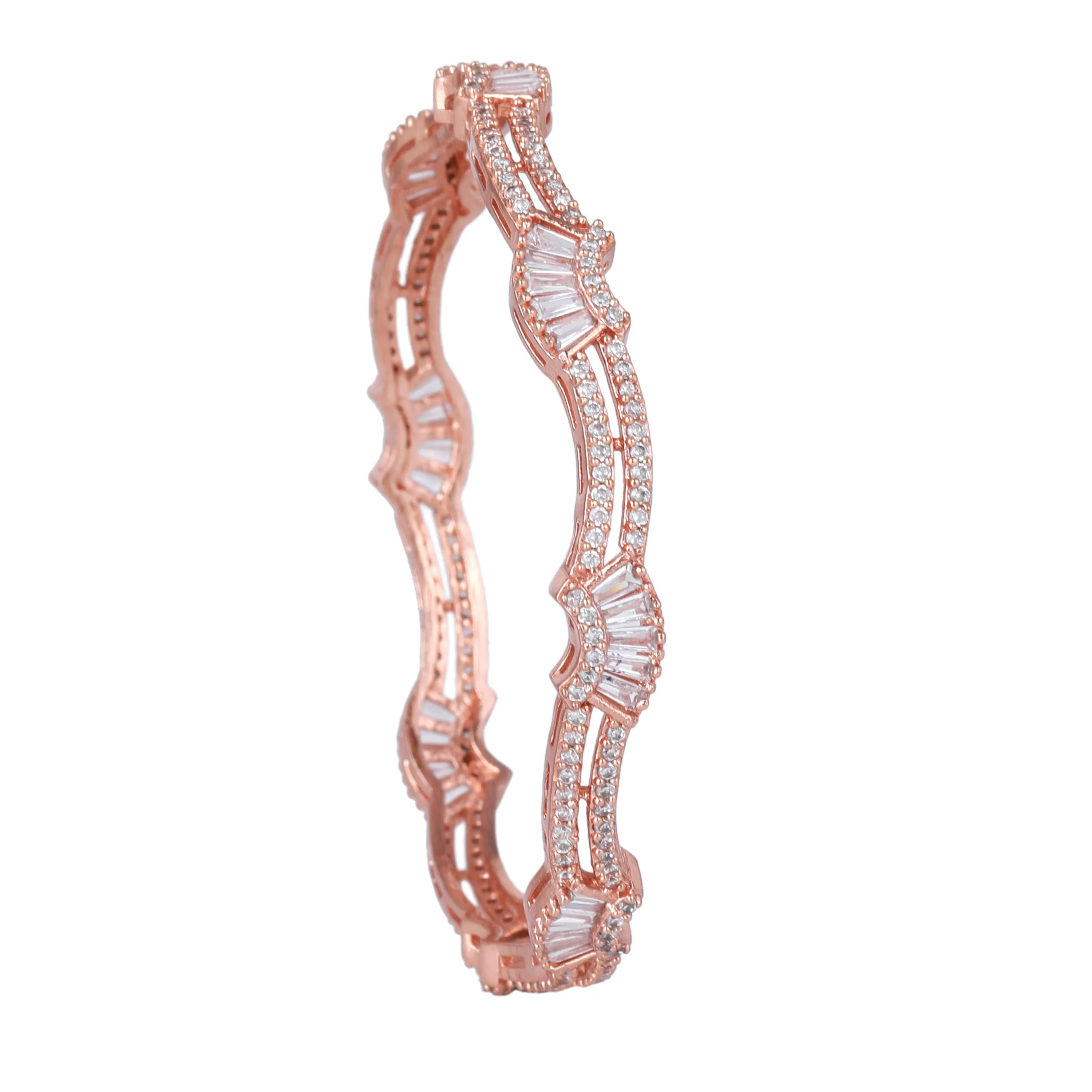 Estele Rosegold Plated Refined White American Diamond Bangle |Available Sizes in 2:6 & 2:8| Classic Design with Modern Elegance for Women