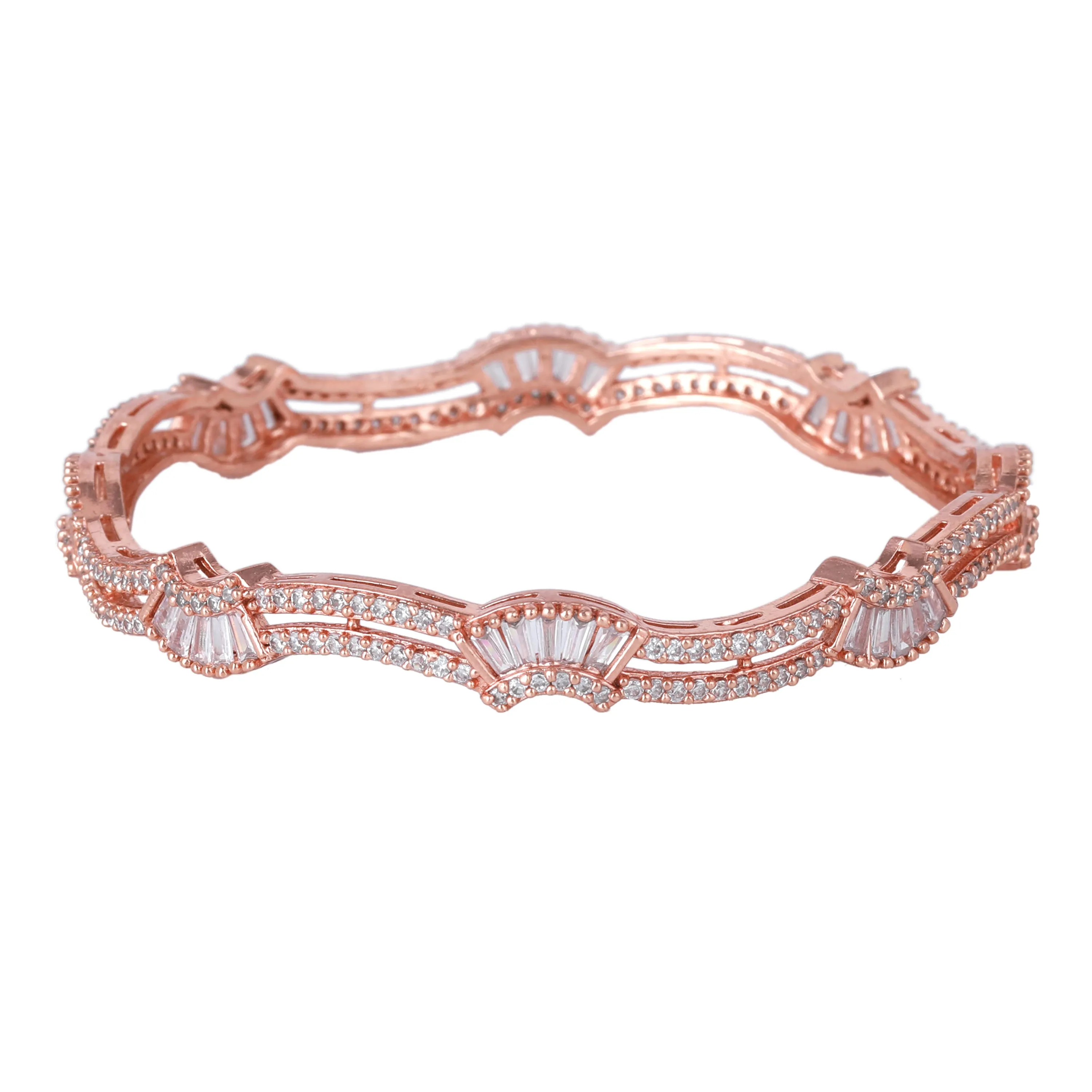Estele Rosegold Plated Refined White American Diamond Bangle |Available Sizes in 2:6 & 2:8| Classic Design with Modern Elegance for Women