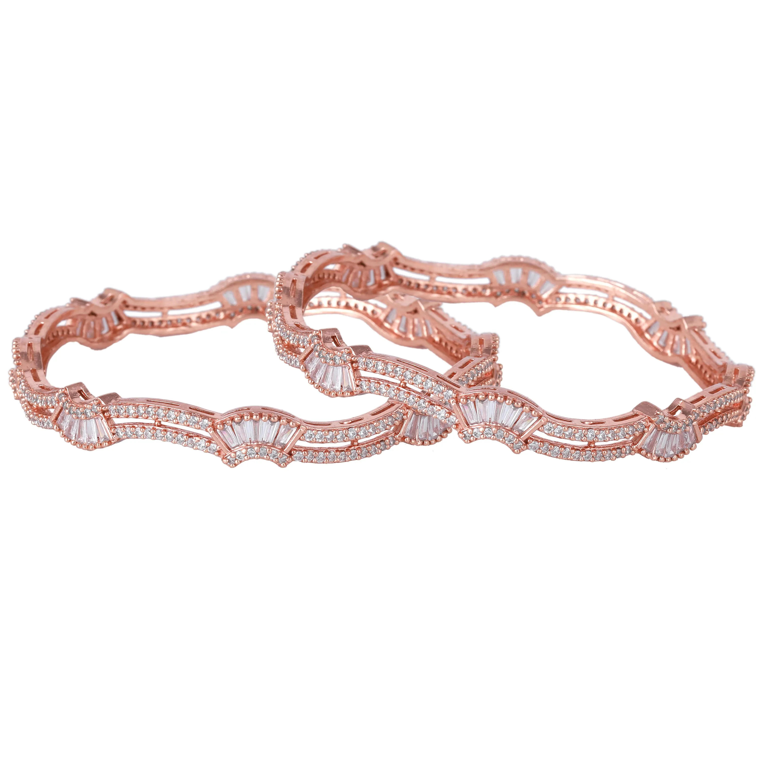 Estele Rosegold Plated Refined White American Diamond Bangle |Available Sizes in 2:6 & 2:8| Classic Design with Modern Elegance for Women