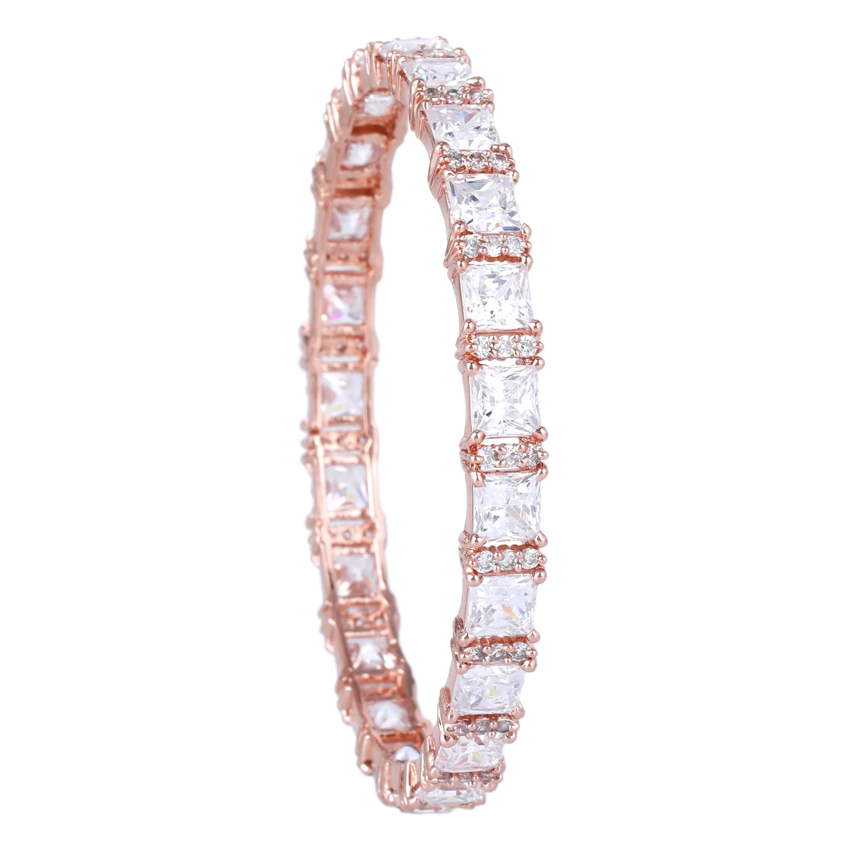 Estele Rosegold Plated Refined White American Diamond Bangles for Women| Available Sizes 2:4, 2:6 & 2:8| Perfect for Festive & Party Wear