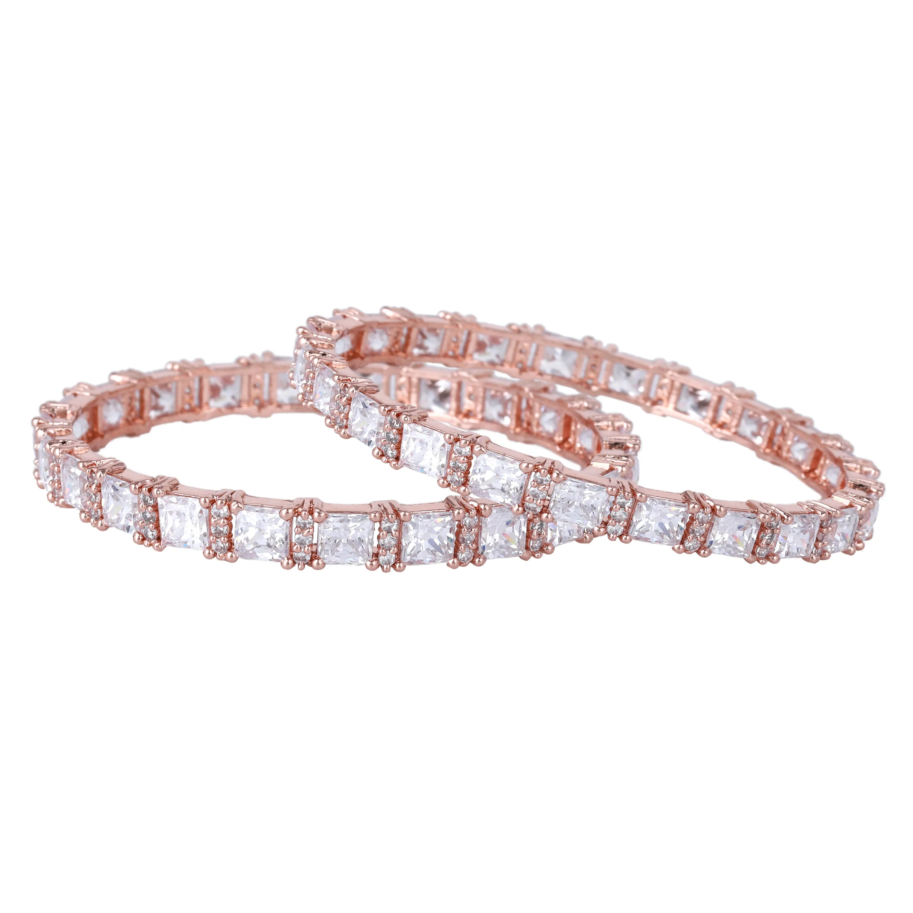 Estele Rosegold Plated Refined White American Diamond Bangles for Women| Available Sizes 2:4, 2:6 & 2:8| Perfect for Festive & Party Wear