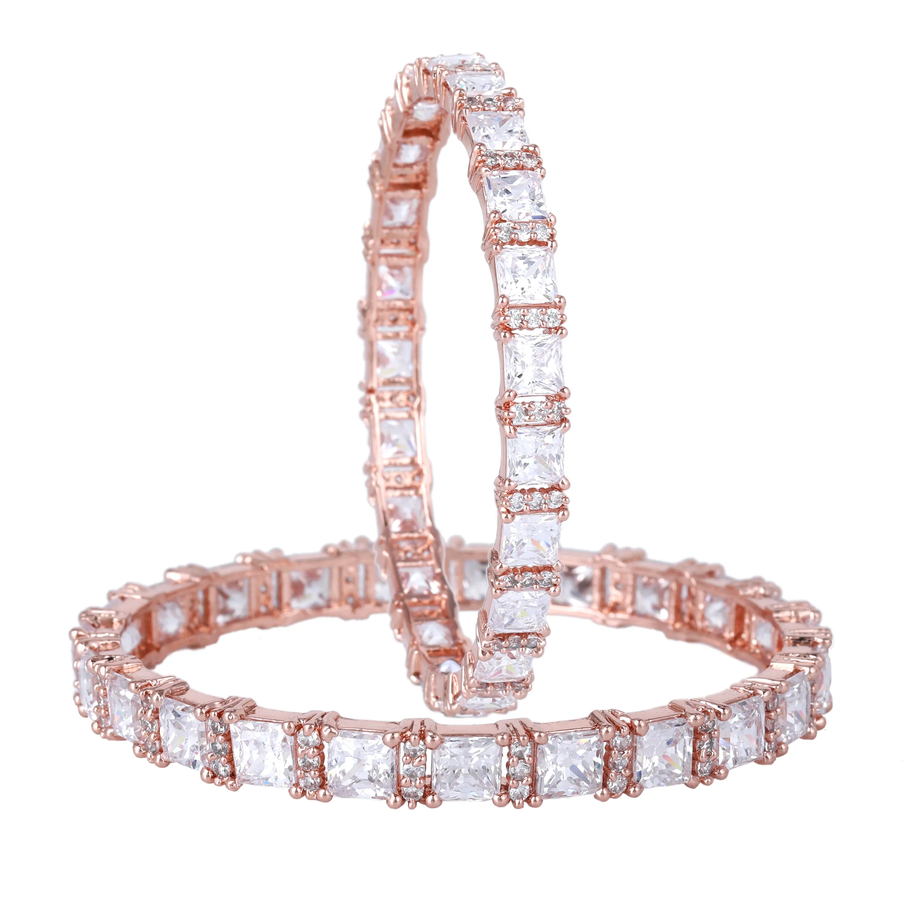 Estele Rosegold Plated Refined White American Diamond Bangles for Women| Available Sizes 2:4, 2:6 & 2:8| Perfect for Festive & Party Wear