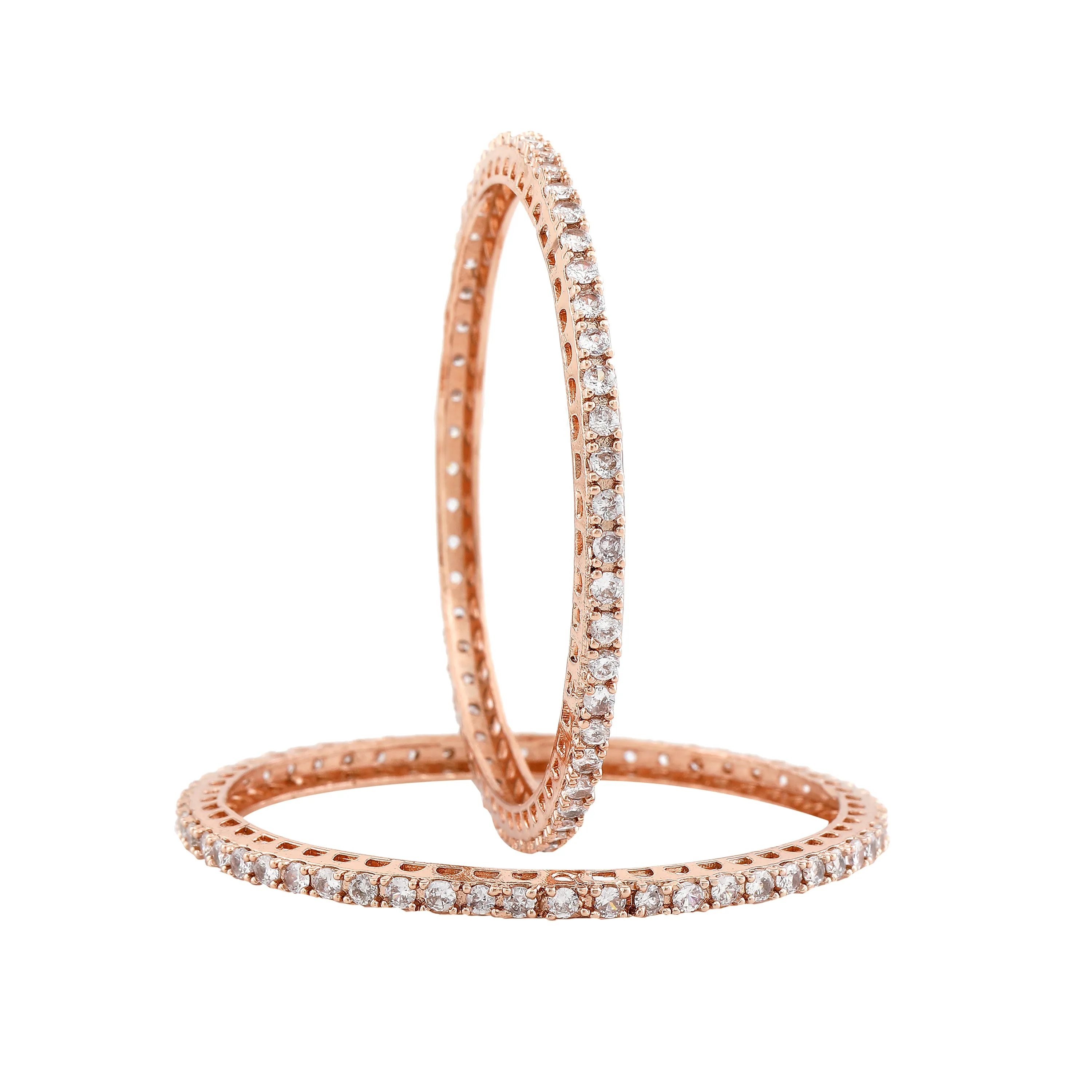 Estele Rosegold Plated Stunning White American Diamond Bangles | Available in 2:6 & 2:8 Sizes |A Perfect Blend of Elegance & Glamour for Women