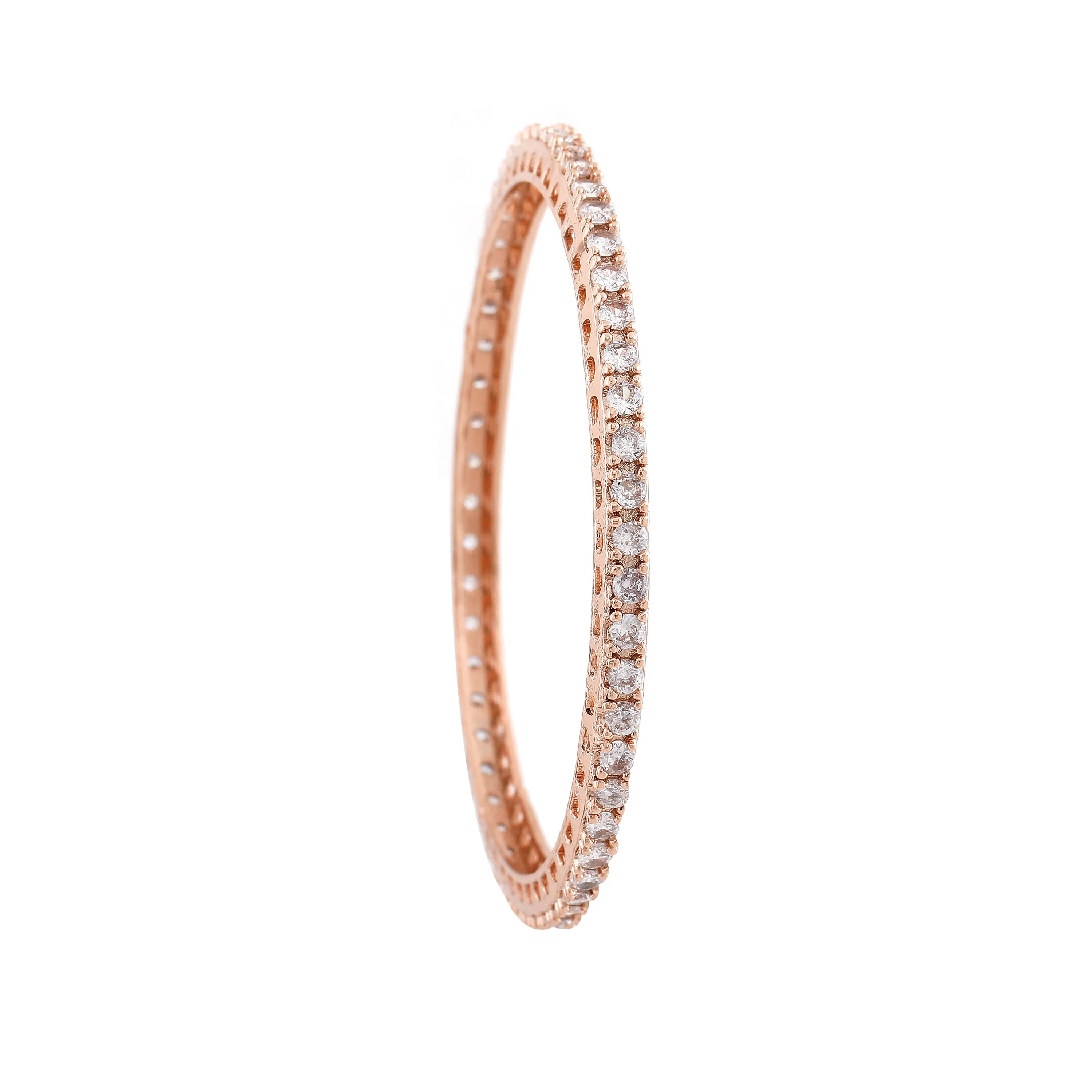 Estele Rosegold Plated Stunning White American Diamond Bangles | Available in 2:6 & 2:8 Sizes |A Perfect Blend of Elegance & Glamour for Women