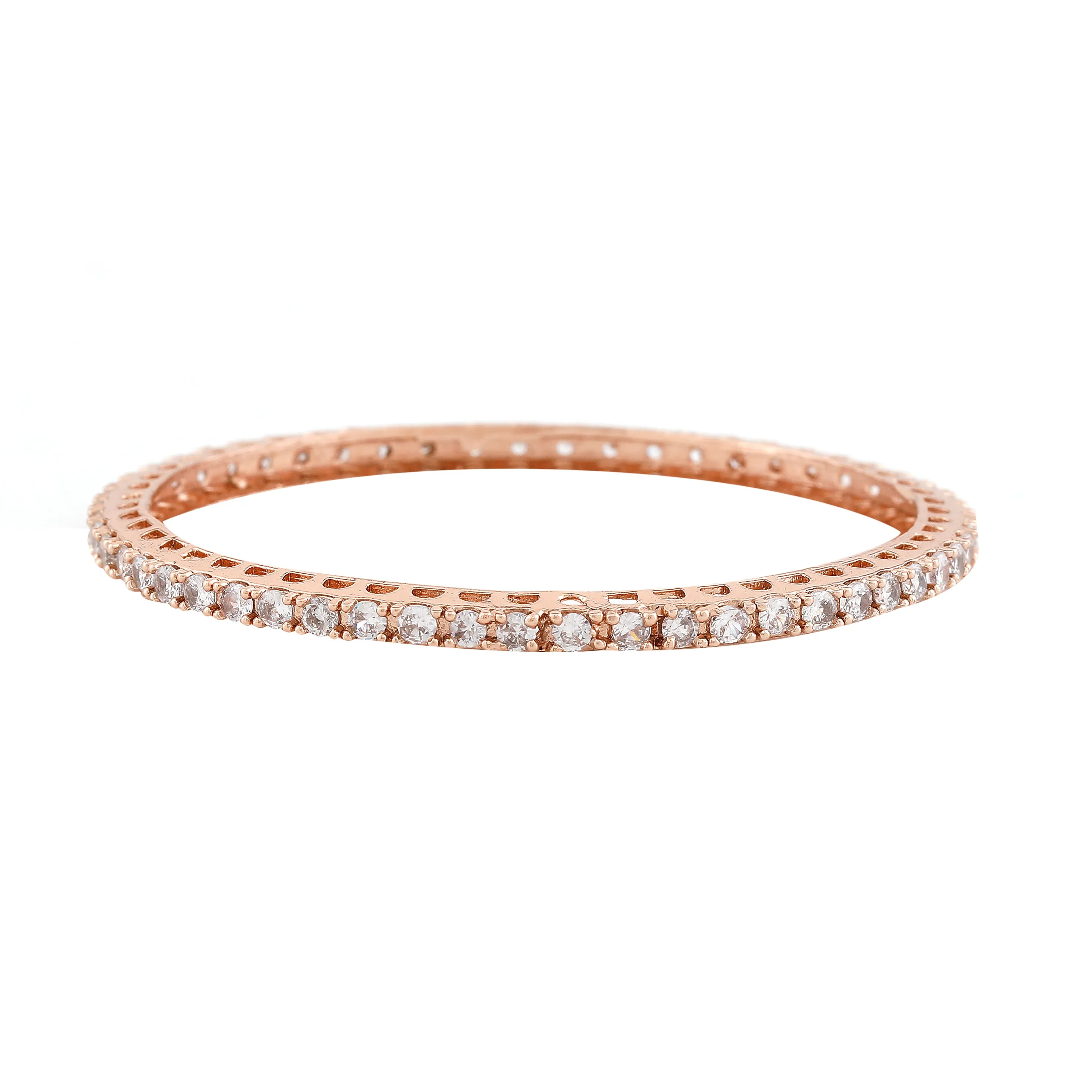 Estele Rosegold Plated Stunning White American Diamond Bangles | Available in 2:6 & 2:8 Sizes |A Perfect Blend of Elegance & Glamour for Women