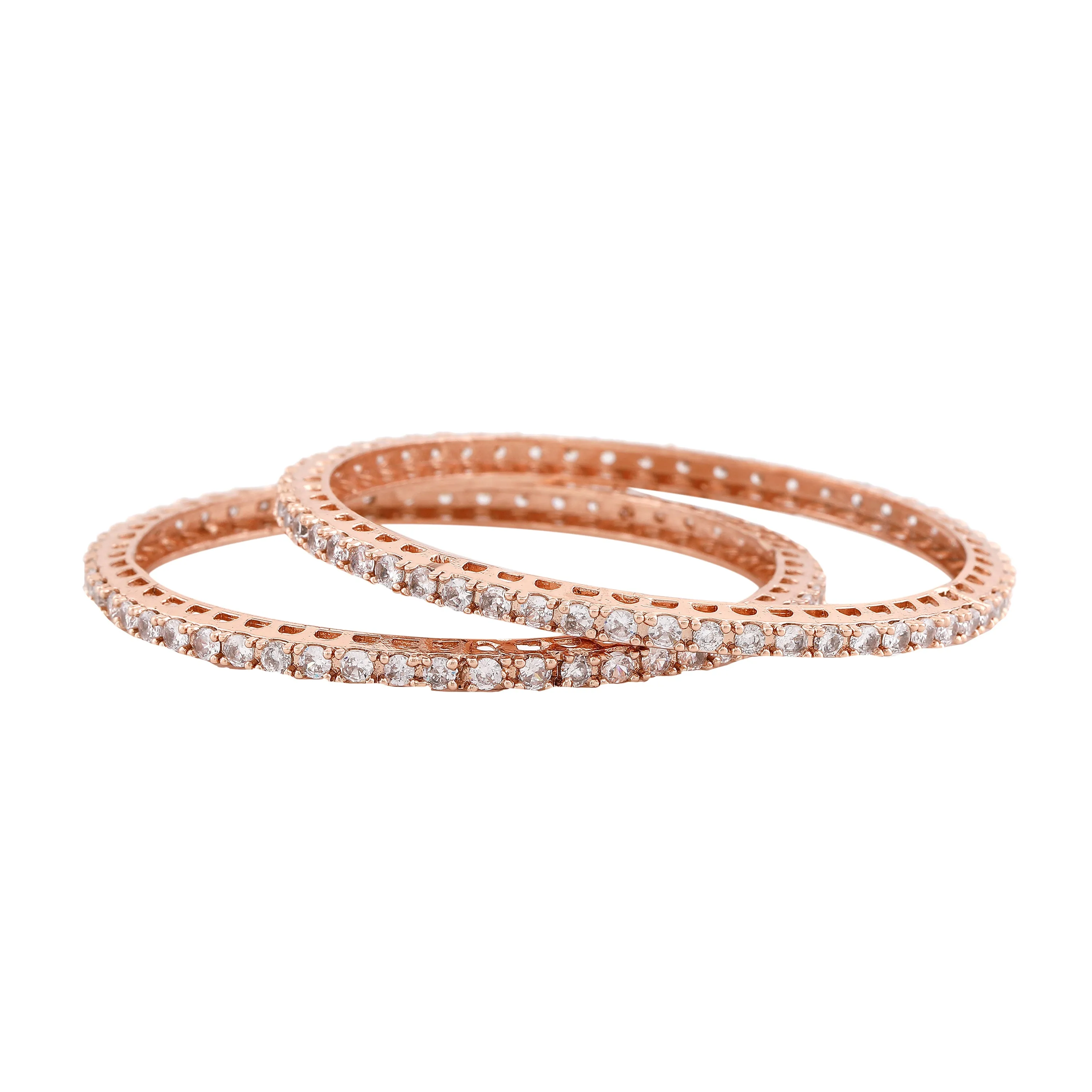 Estele Rosegold Plated Stunning White American Diamond Bangles | Available in 2:6 & 2:8 Sizes |A Perfect Blend of Elegance & Glamour for Women