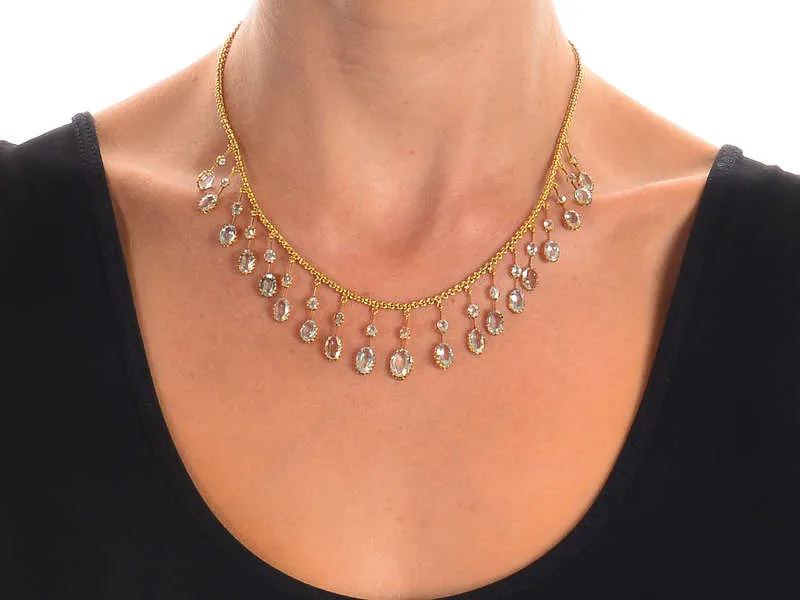 Ethereal Antique Fine Aquamarine Fringe Necklace