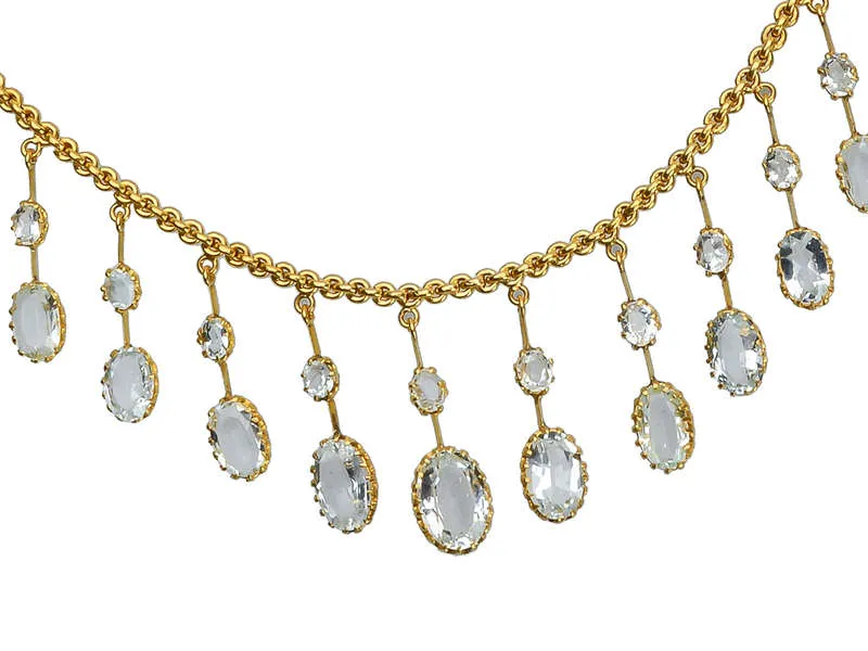 Ethereal Antique Fine Aquamarine Fringe Necklace