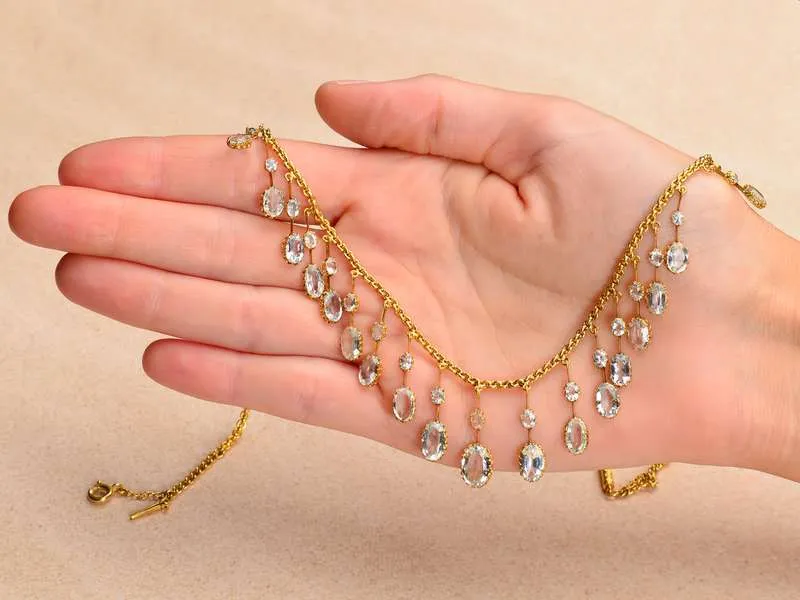 Ethereal Antique Fine Aquamarine Fringe Necklace