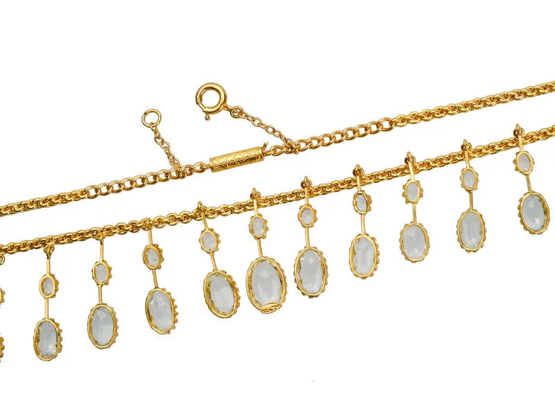 Ethereal Antique Fine Aquamarine Fringe Necklace
