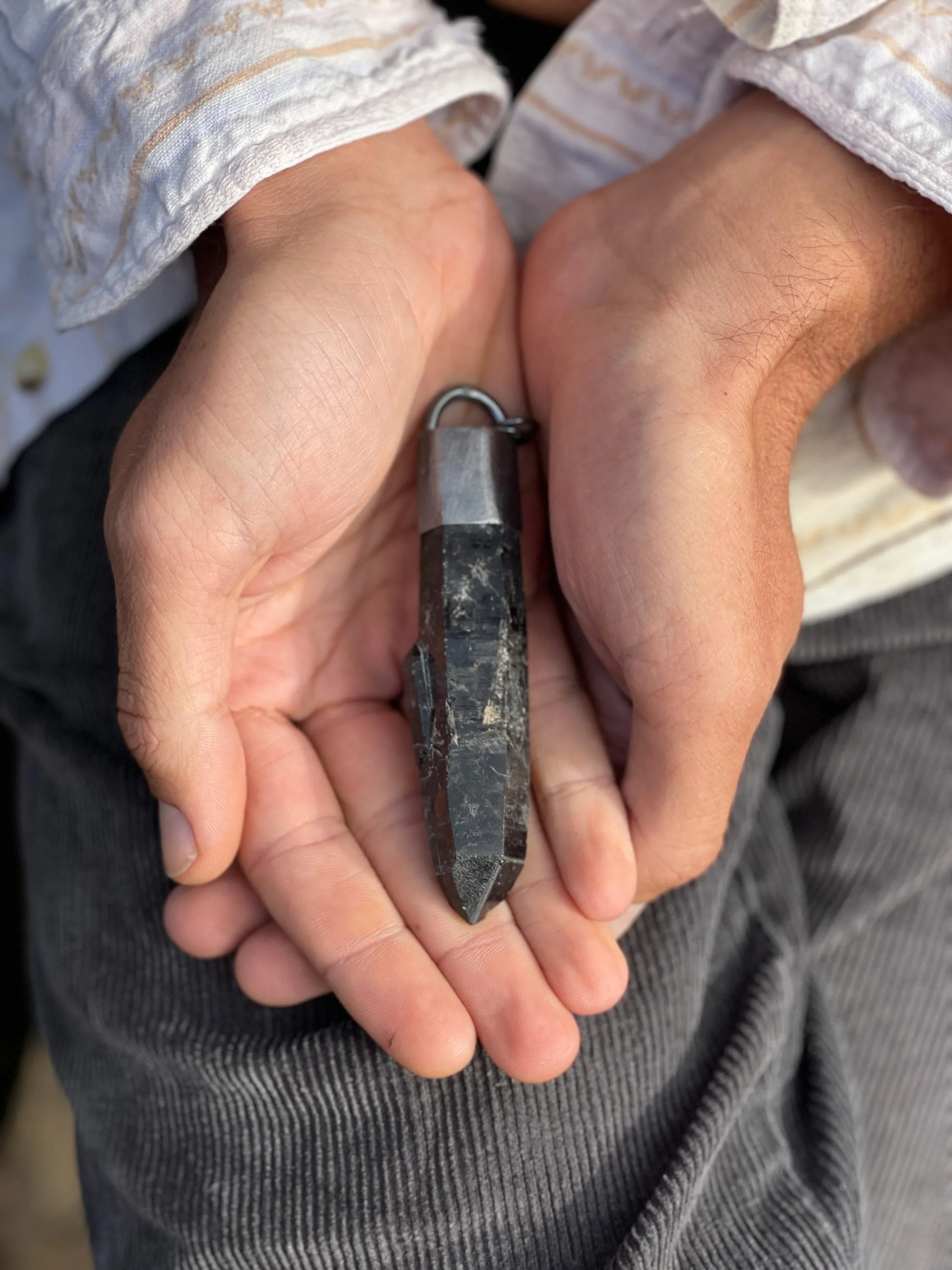 Ethereal Resonance: Rare and Long Dark Lemurian Laser Manifestation Smokey Quartz - Sterling Silver Crystal Pendant