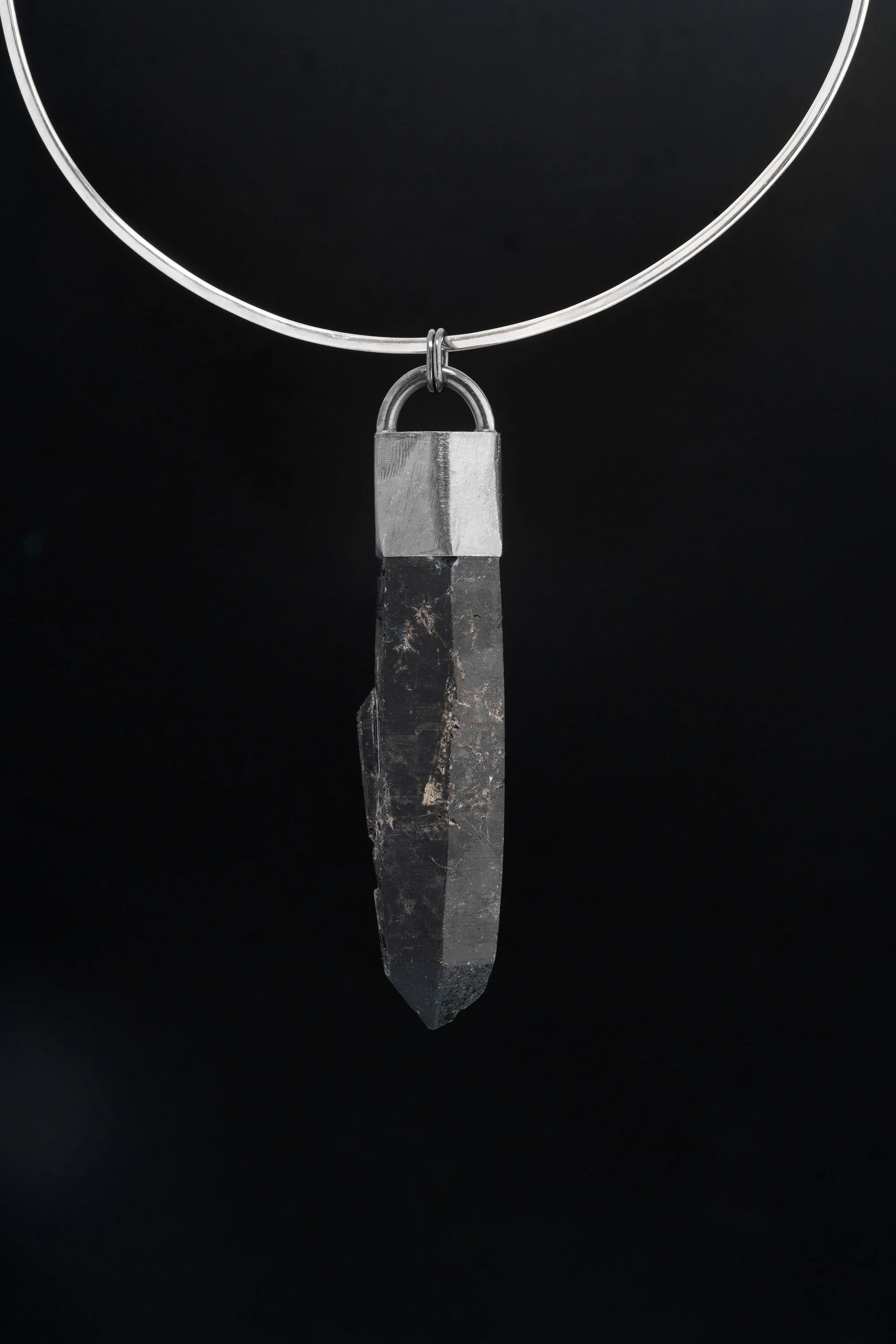 Ethereal Resonance: Rare and Long Dark Lemurian Laser Manifestation Smokey Quartz - Sterling Silver Crystal Pendant