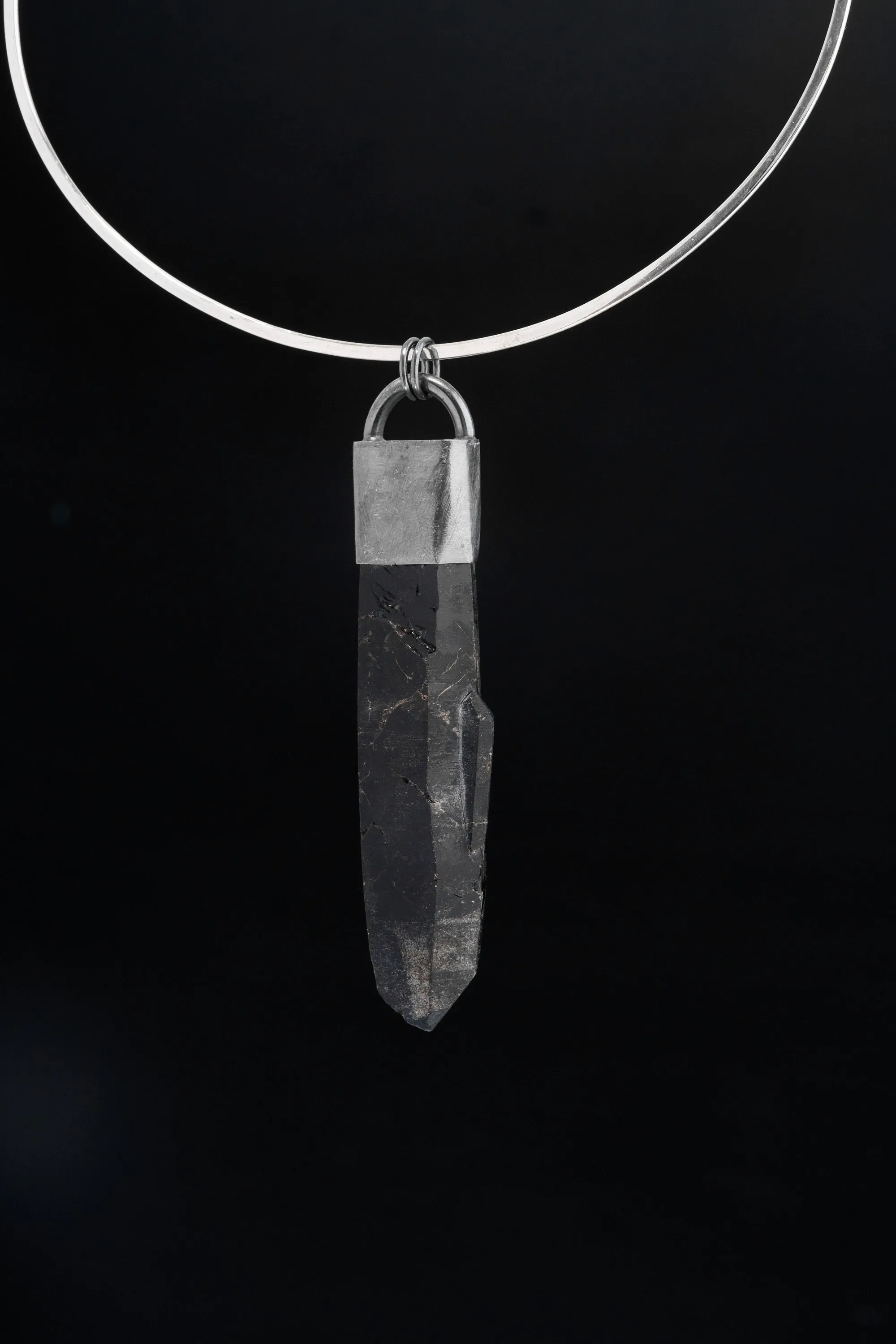 Ethereal Resonance: Rare and Long Dark Lemurian Laser Manifestation Smokey Quartz - Sterling Silver Crystal Pendant