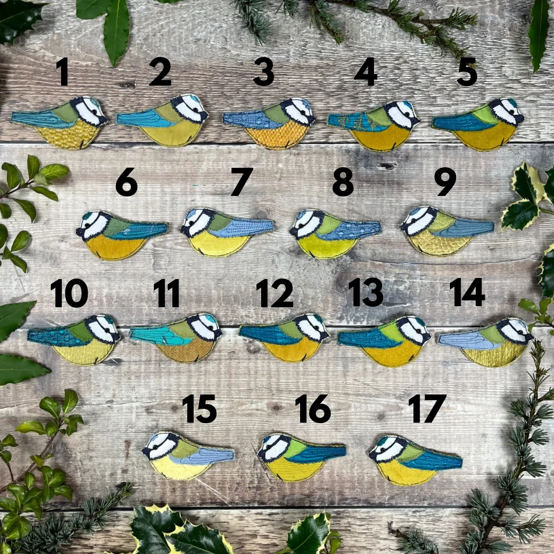 Fabric Blue tit brooches