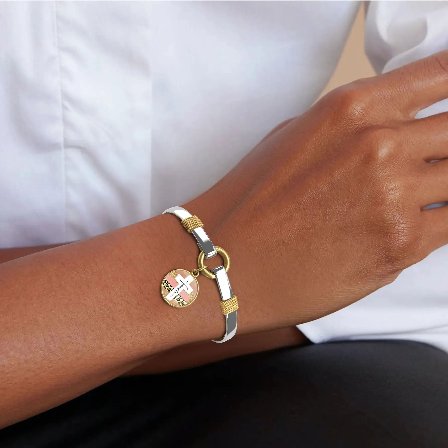 Faith Cross Paint Swipe - Two-Tone Bracelet
