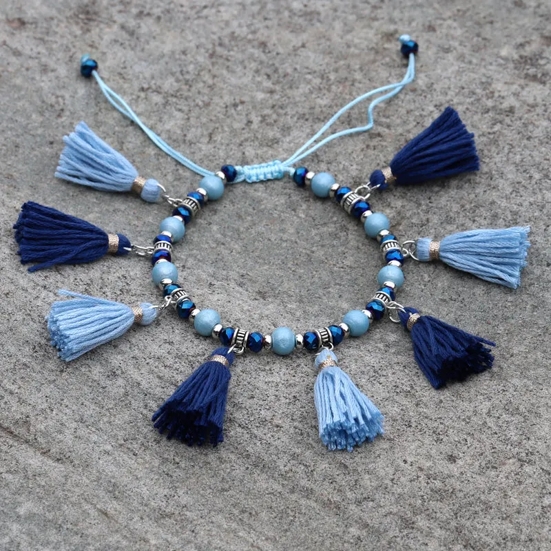 Fashion Crystal Wood Bead Strand Tassel  Barefoot Anklet