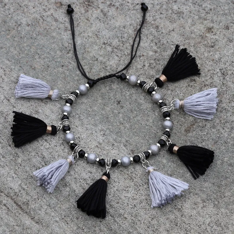 Fashion Crystal Wood Bead Strand Tassel  Barefoot Anklet