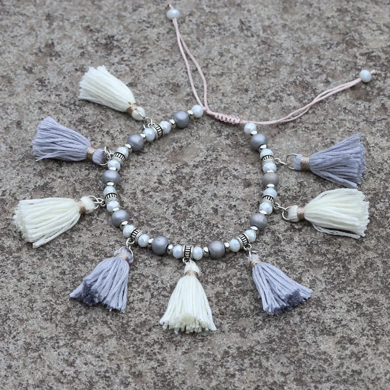 Fashion Crystal Wood Bead Strand Tassel  Barefoot Anklet
