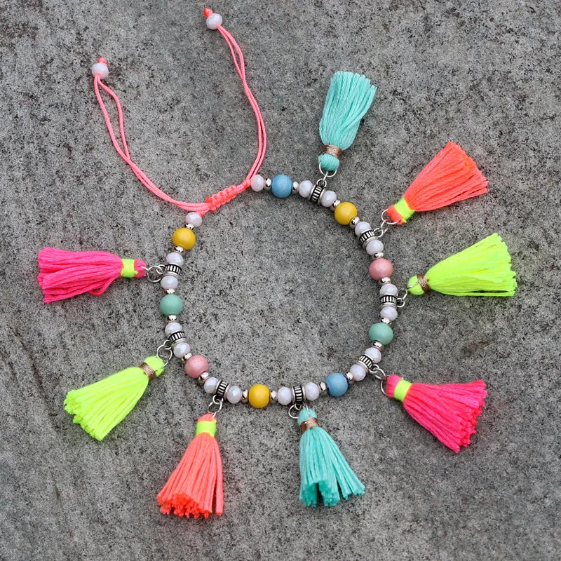 Fashion Crystal Wood Bead Strand Tassel  Barefoot Anklet
