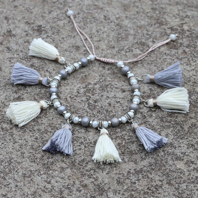 Fashion Crystal Wood Bead Strand Tassel  Barefoot Anklet