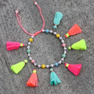 Fashion Crystal Wood Bead Strand Tassel  Barefoot Anklet