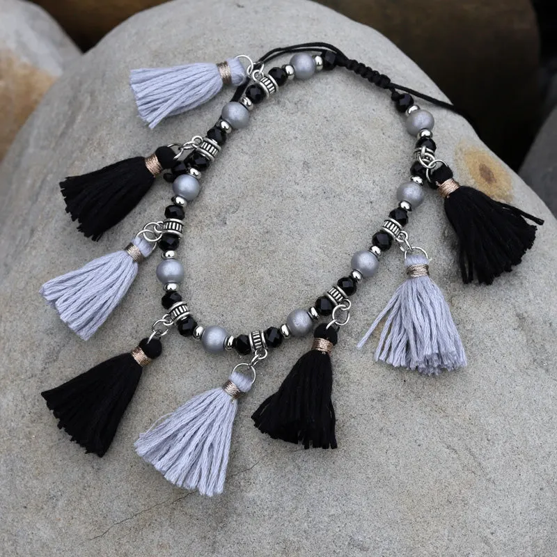 Fashion Crystal Wood Bead Strand Tassel  Barefoot Anklet