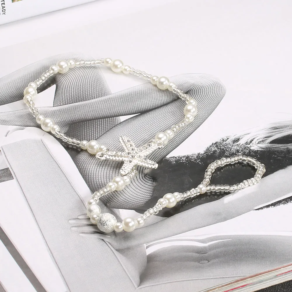Fashion Pearl Anklet Bohemian Single Chain Starfish Feet Ankle