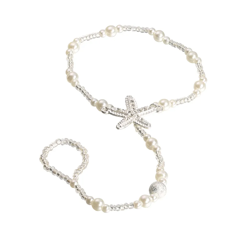 Fashion Pearl Anklet Bohemian Single Chain Starfish Feet Ankle