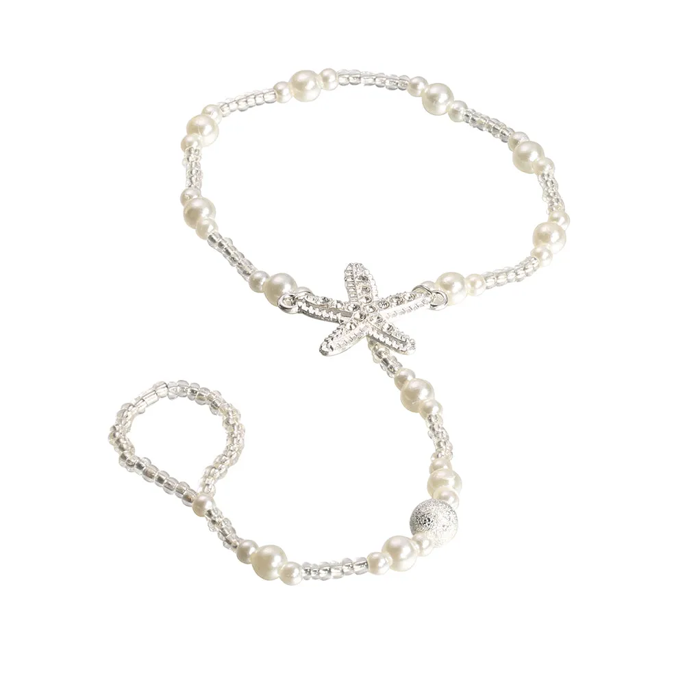 Fashion Pearl Anklet Bohemian Single Chain Starfish Feet Ankle
