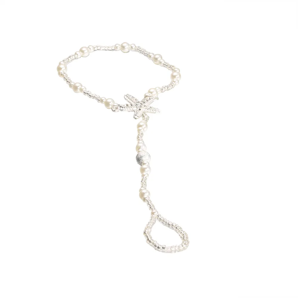 Fashion Pearl Anklet Bohemian Single Chain Starfish Feet Ankle