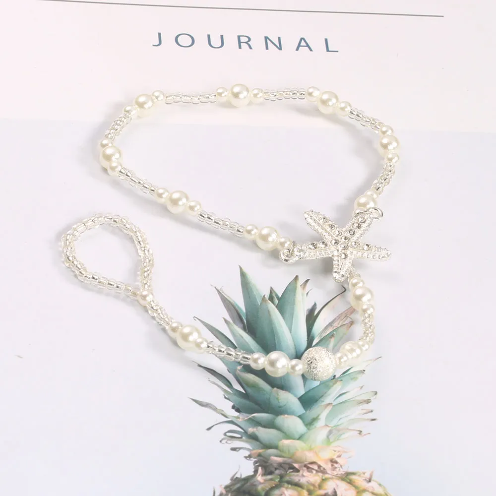 Fashion Pearl Anklet Bohemian Single Chain Starfish Feet Ankle