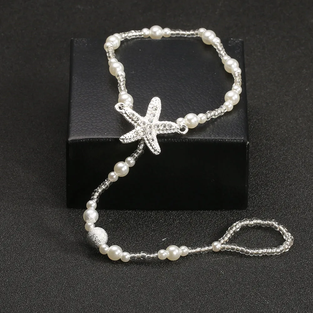 Fashion Pearl Anklet Bohemian Single Chain Starfish Feet Ankle