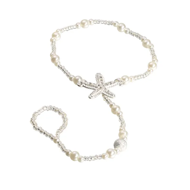 Fashion Pearl Anklet Bohemian Single Chain Starfish Feet Ankle