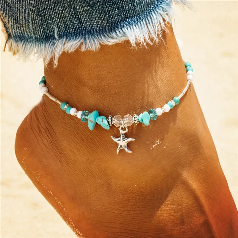 Fashion Sea Turtles Pearl Starfish Wave Heart Charms Bracelets Anklets