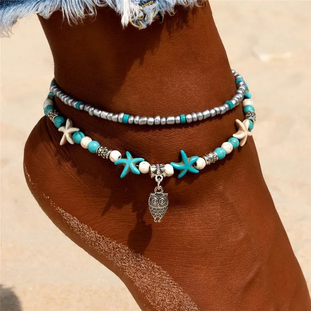 Fashion Sea Turtles Pearl Starfish Wave Heart Charms Bracelets Anklets