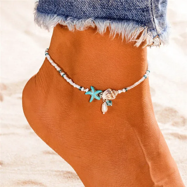 Fashion Sea Turtles Pearl Starfish Wave Heart Charms Bracelets Anklets