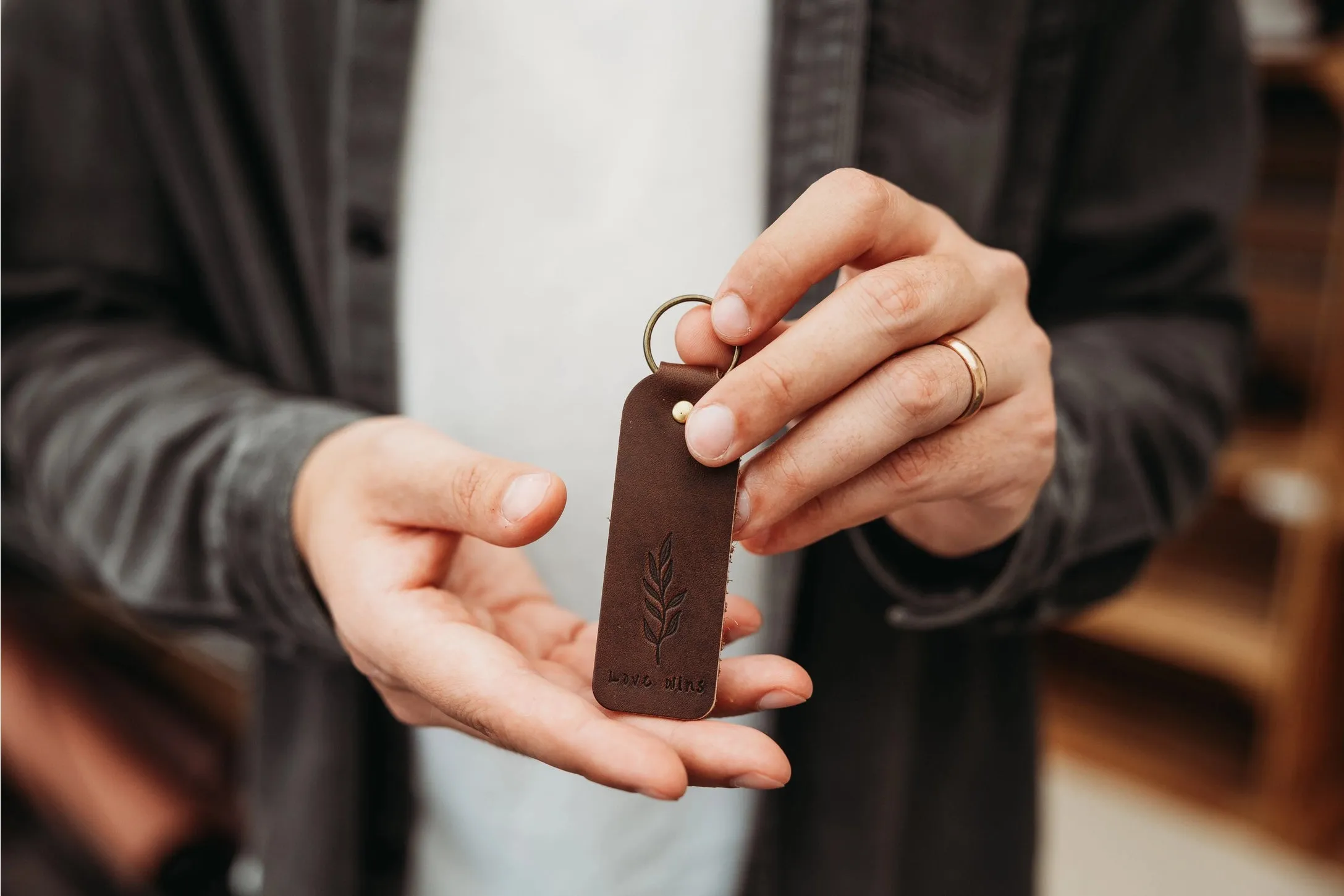 Floral Encouraging Leather Key Rings