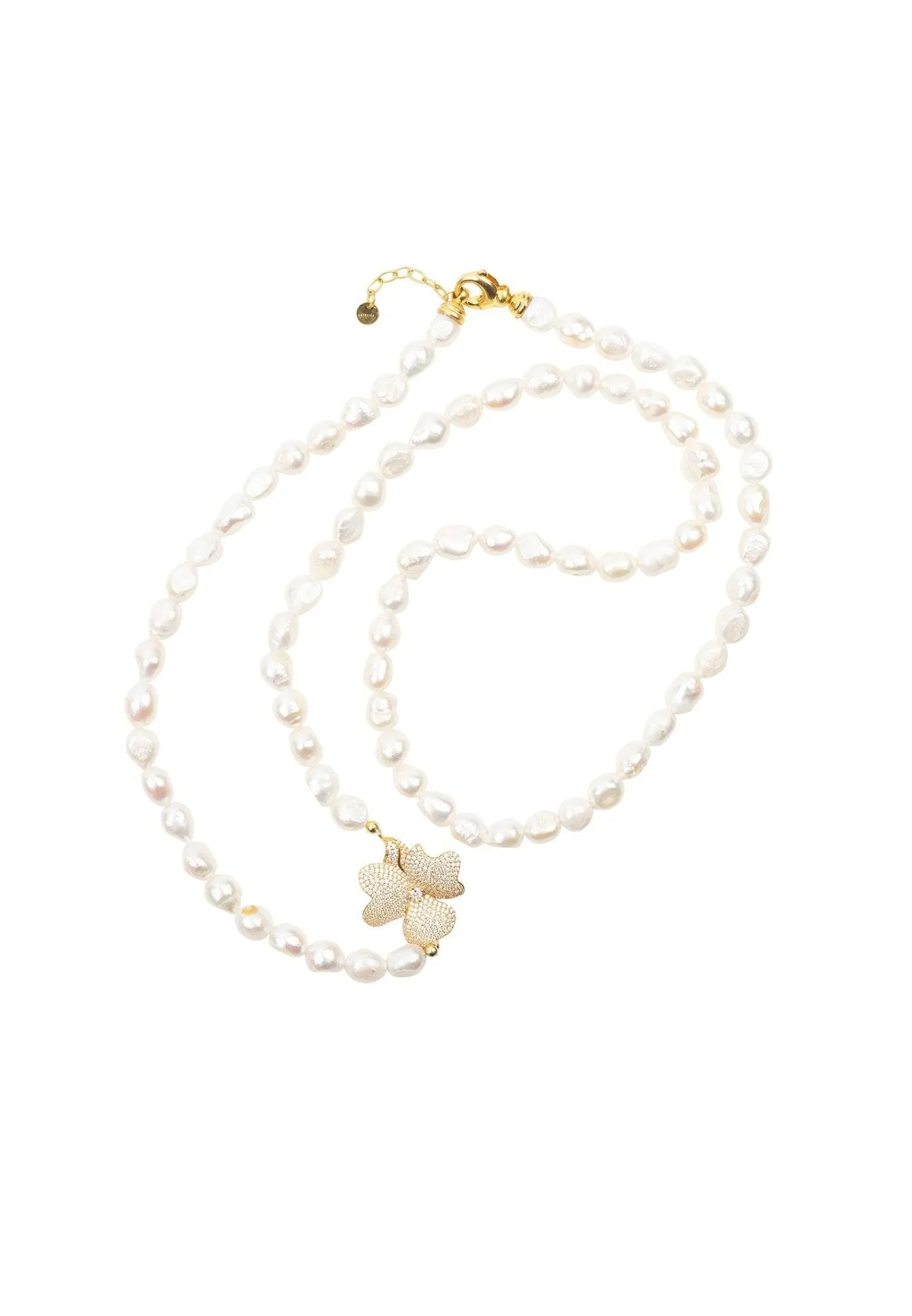 Flower Pearl Gemstone Long Necklace in Dipped White Gold