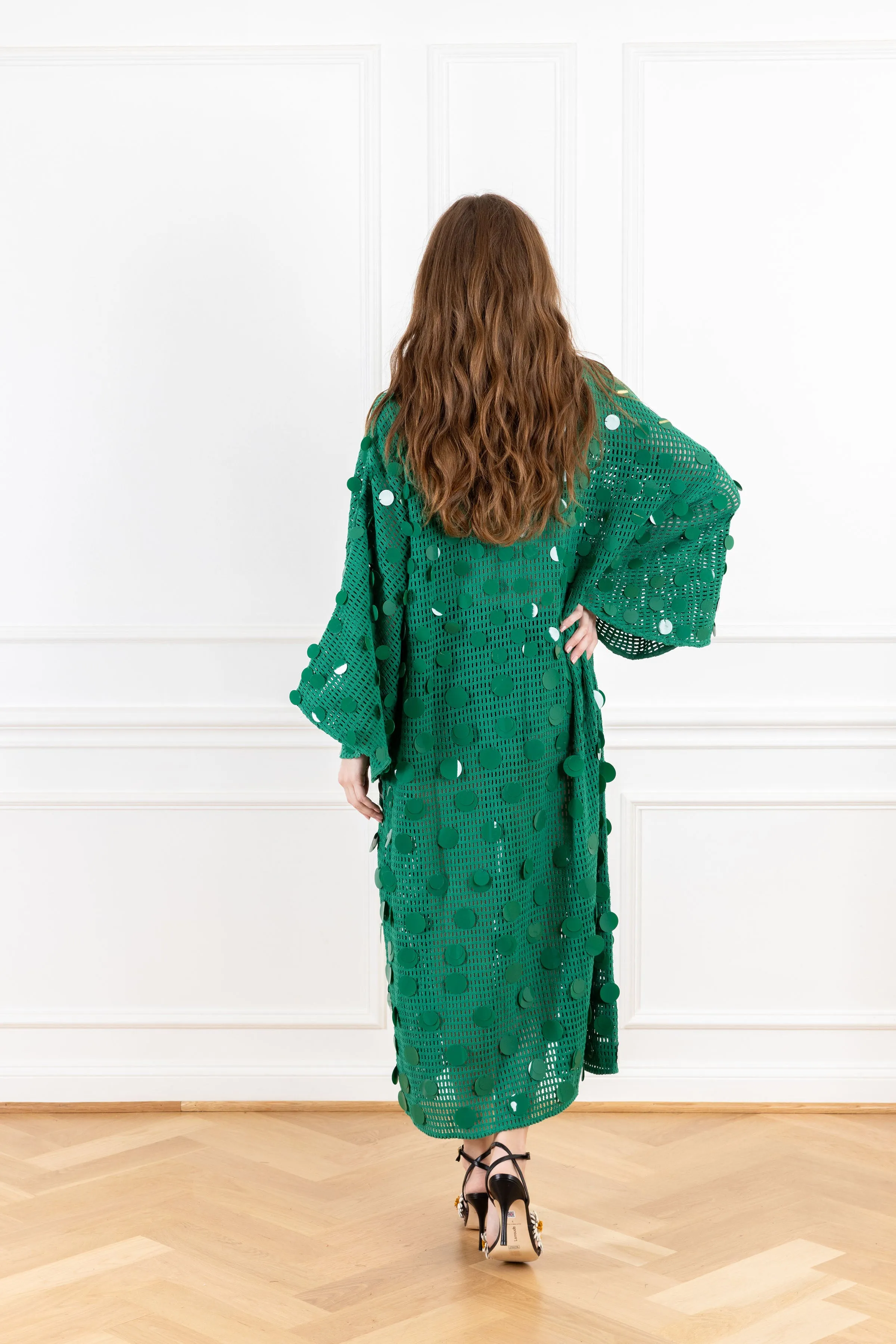 Forest Green Bangle Net Maxi Caftan
