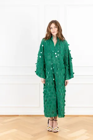 Forest Green Bangle Net Maxi Caftan
