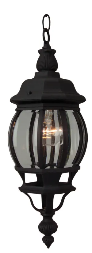 French Style 1 Light Outdoor Pendant in Textured Black