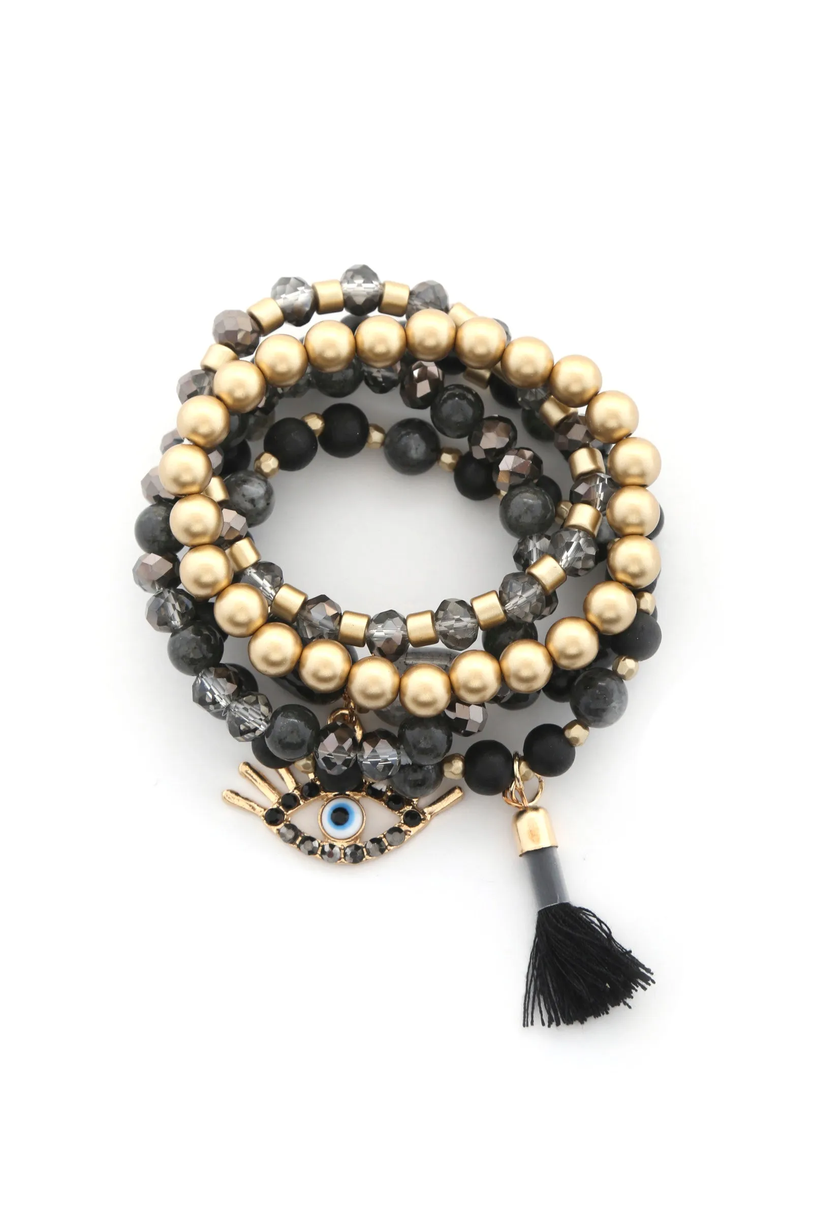 FZ Evil Eye Bead Tassel Bracelet Set