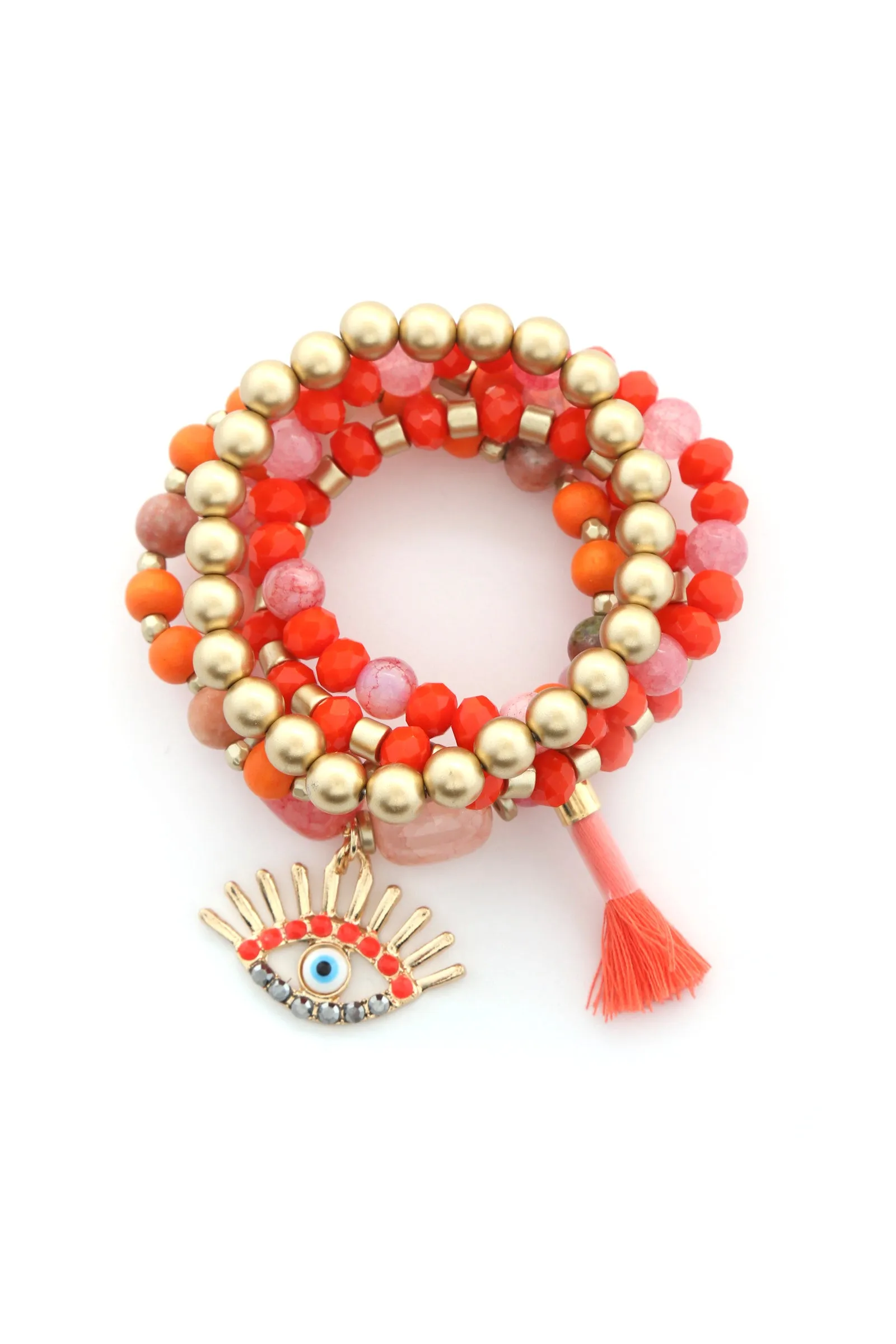 FZ Evil Eye Bead Tassel Bracelet Set
