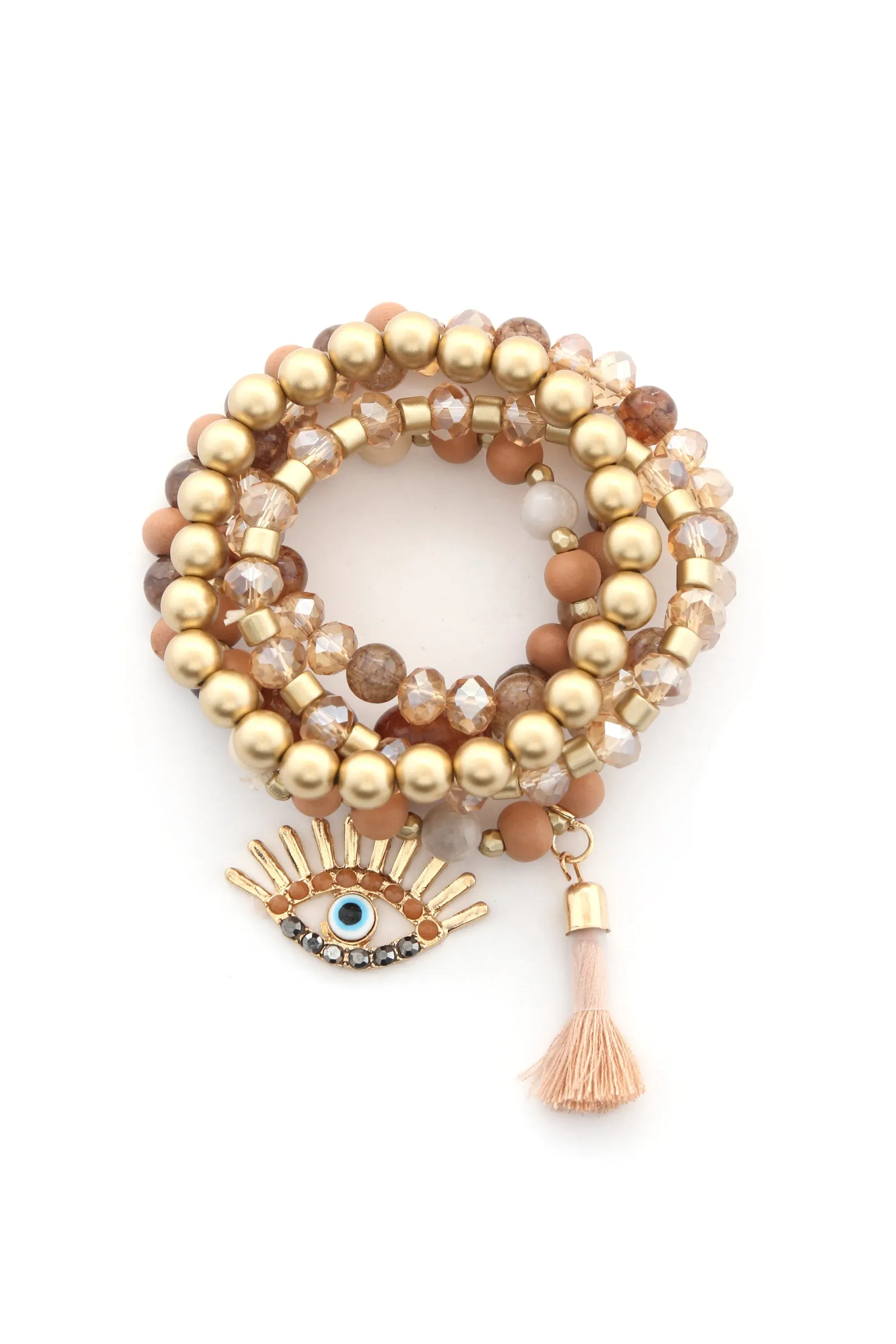 FZ Evil Eye Bead Tassel Bracelet Set