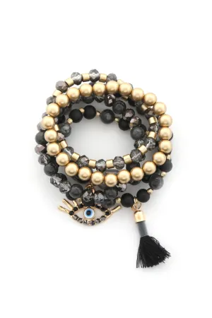 FZ Evil Eye Bead Tassel Bracelet Set