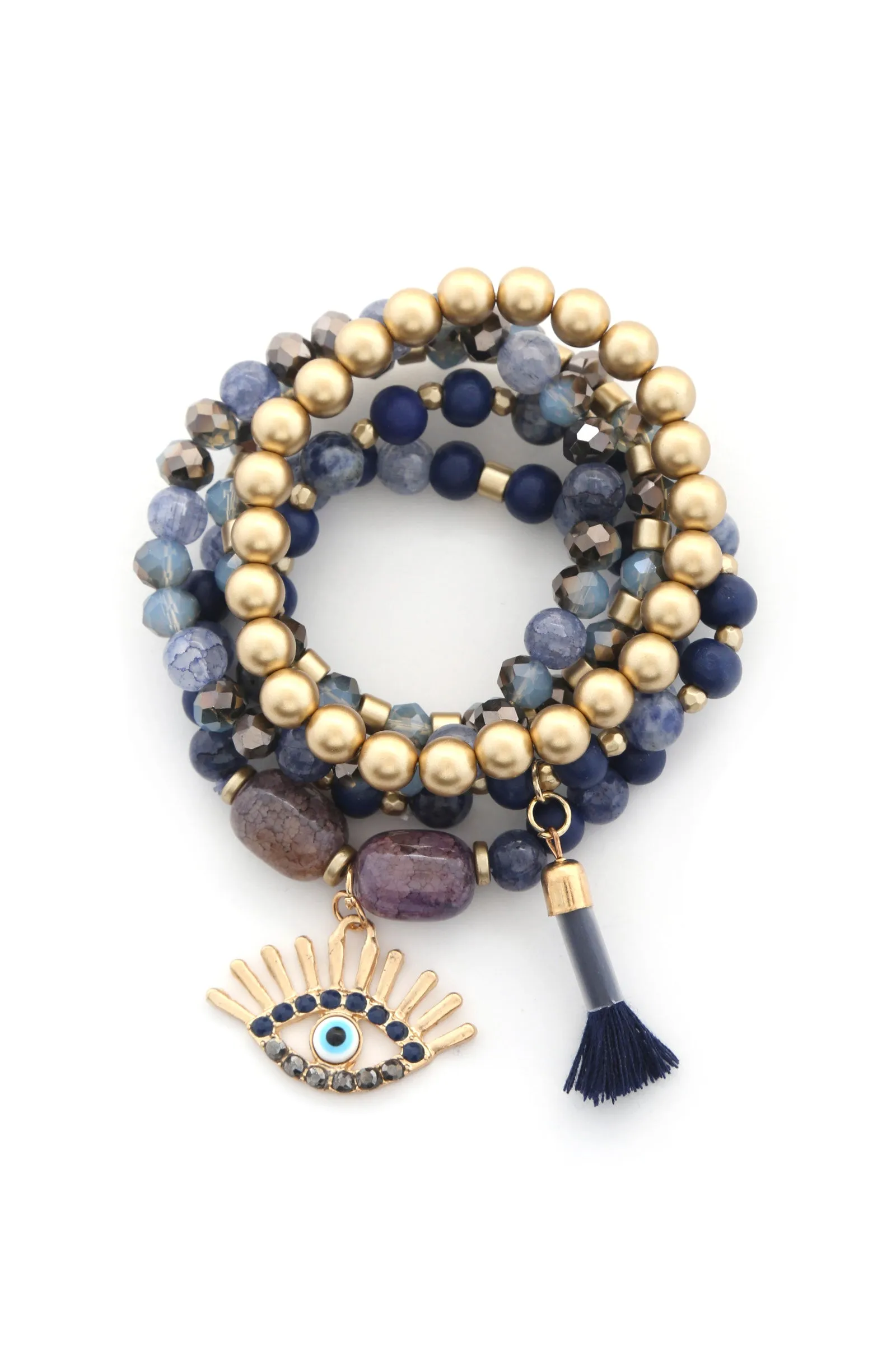 FZ Evil Eye Bead Tassel Bracelet Set