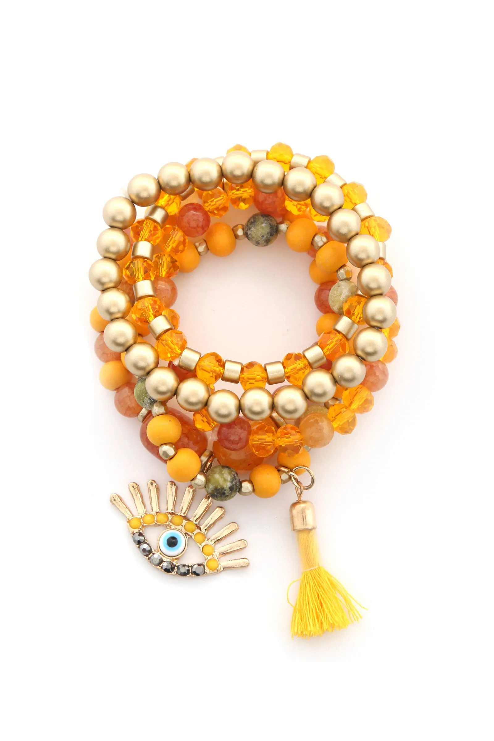 FZ Evil Eye Bead Tassel Bracelet Set