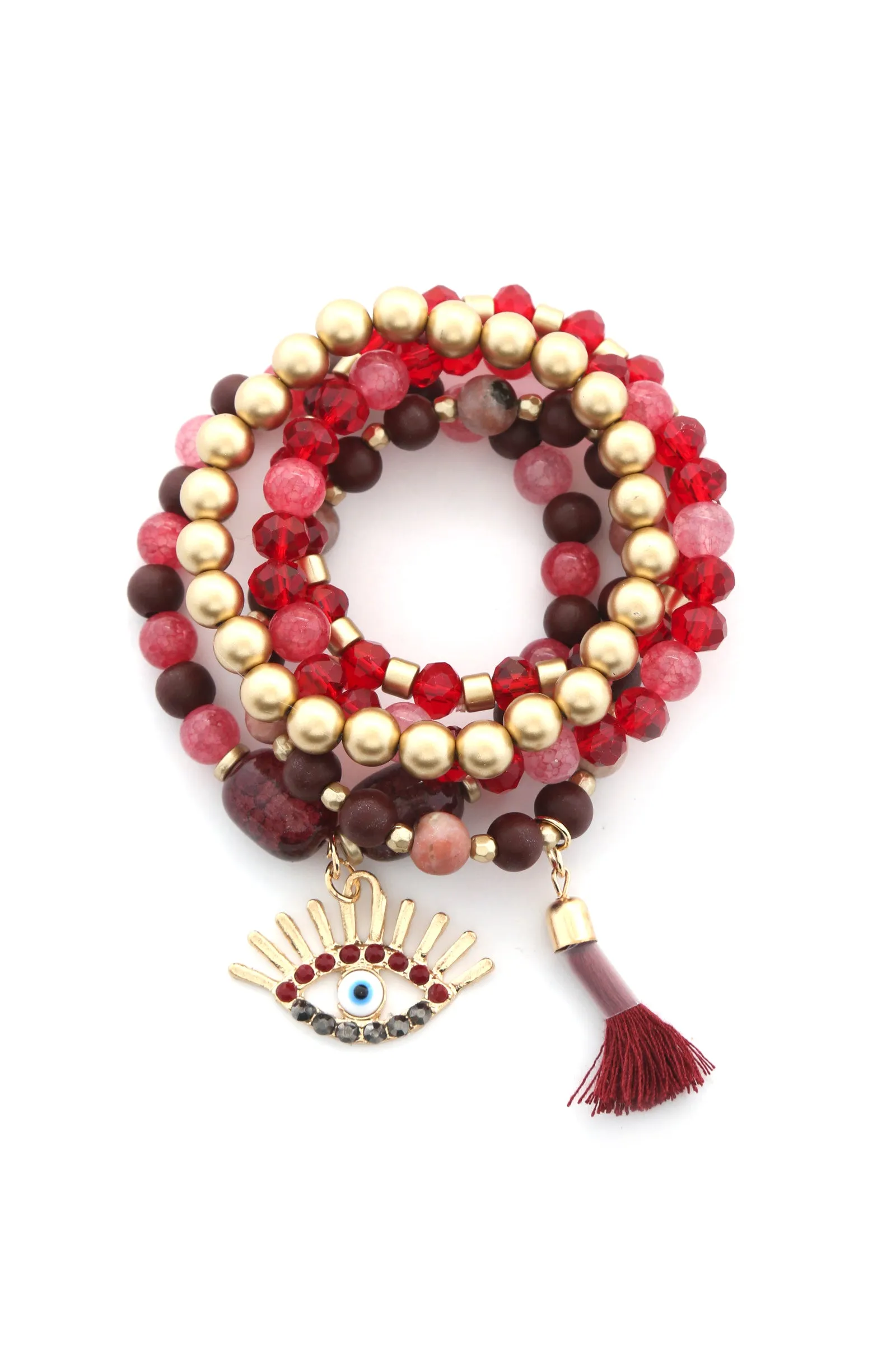 FZ Evil Eye Bead Tassel Bracelet Set
