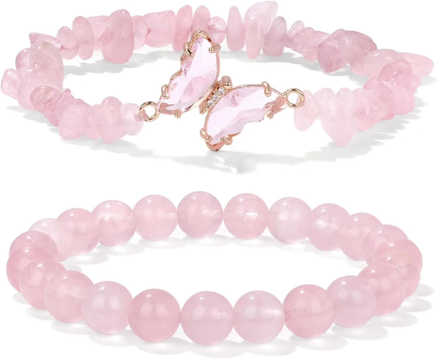 GolbalJew Amethyst Bracelet For Women Anxiety Amethyst Beaded Bracelets Butterfly Charms Healing Stone Layered Bracelet Gifts For Women