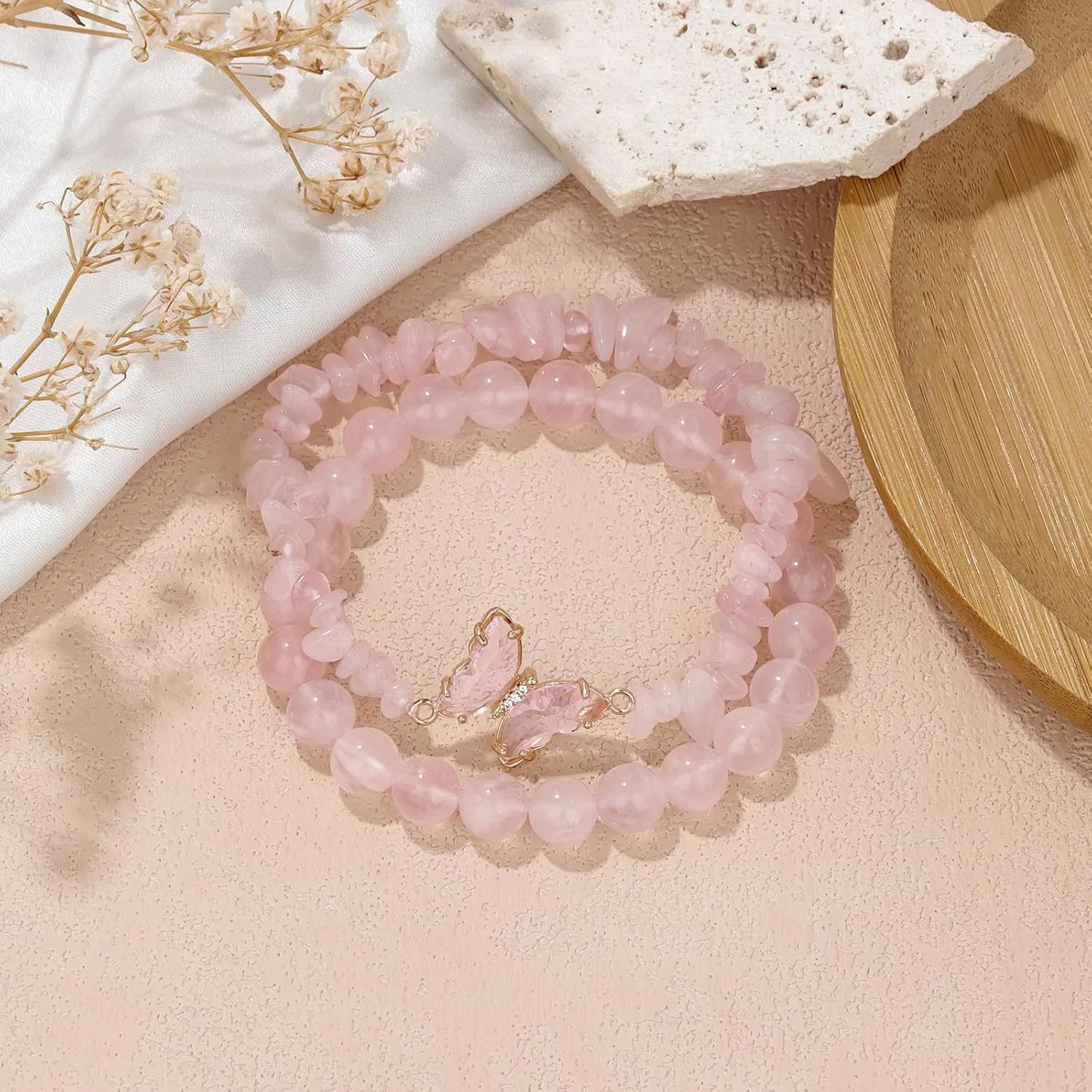 GolbalJew Amethyst Bracelet For Women Anxiety Amethyst Beaded Bracelets Butterfly Charms Healing Stone Layered Bracelet Gifts For Women